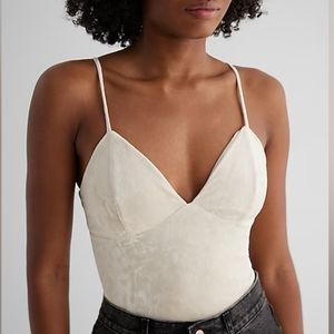 EXPRESS: Body Contour Crushed Velvet V-Neck Bustier Bodysuit